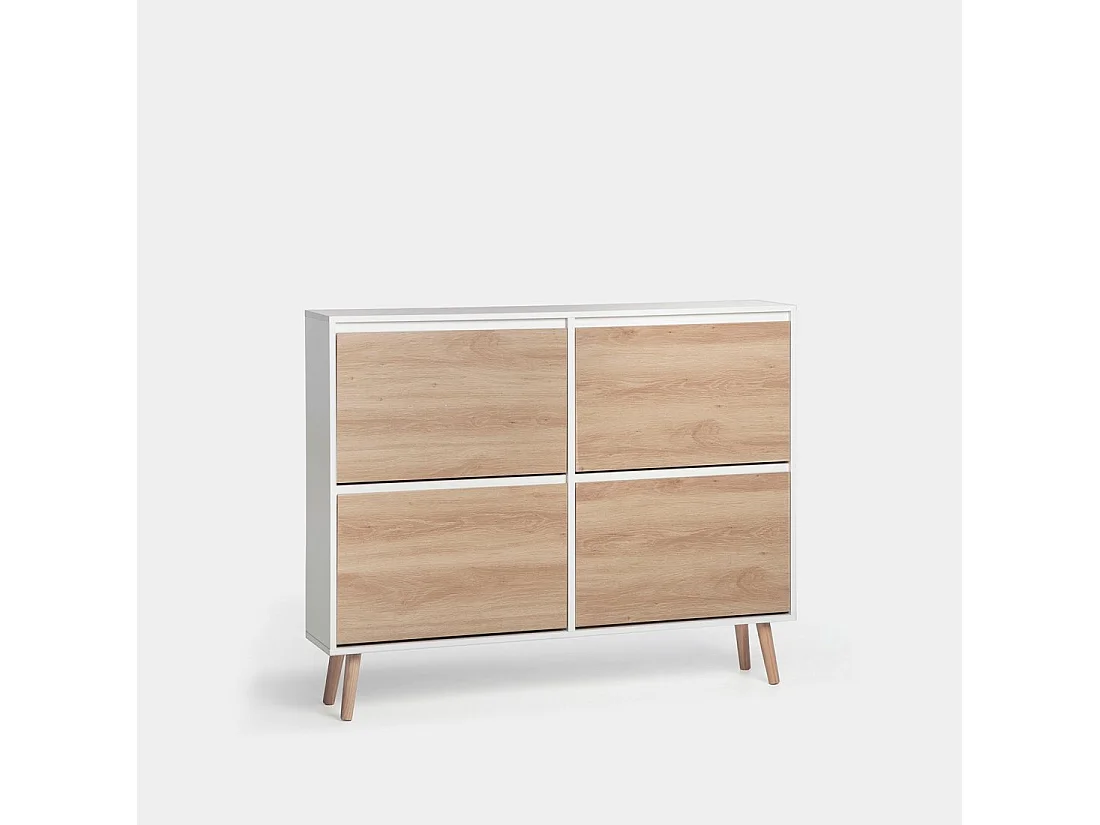 Armoire à chaussures double en laqué blanc naturel 124x100 cm-Kemi