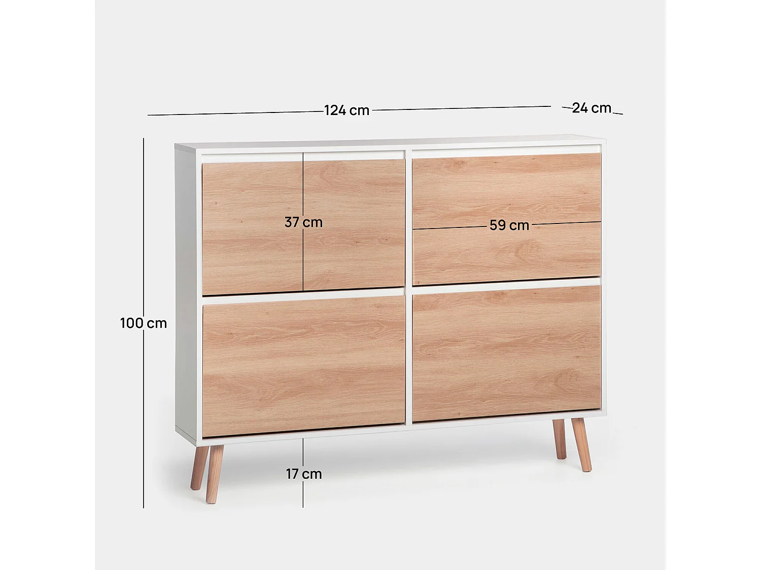 Armoire à chaussures double en laqué blanc naturel 124x100 cm-Kemi