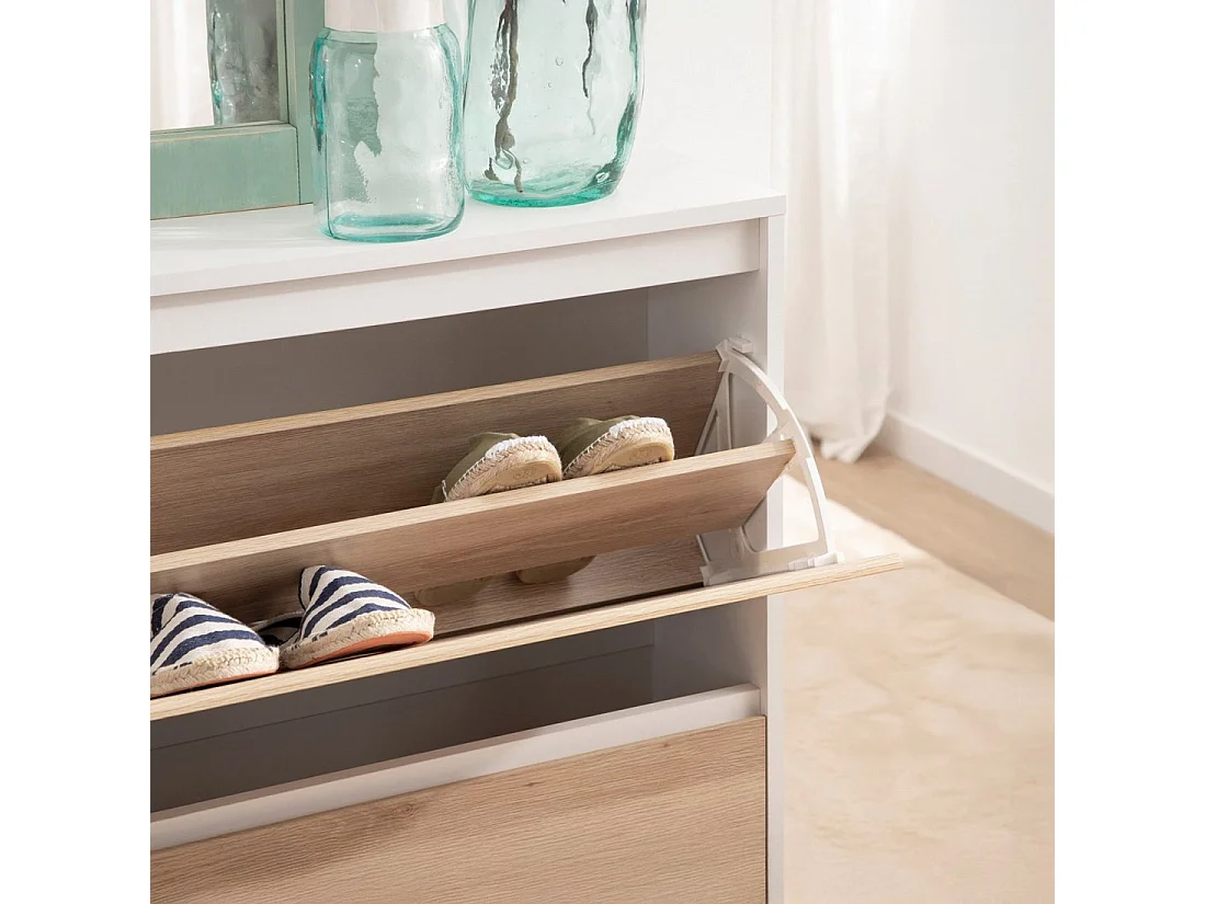 Armoire à chaussures double en laqué blanc naturel 124x100 cm-Kemi