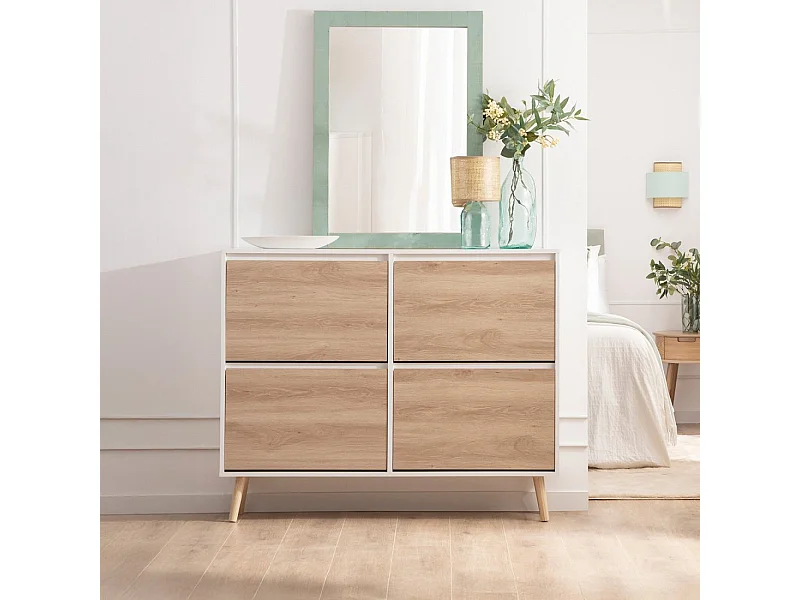 Armoire à chaussures double en laqué blanco-natural 124x100 cm-Kemi