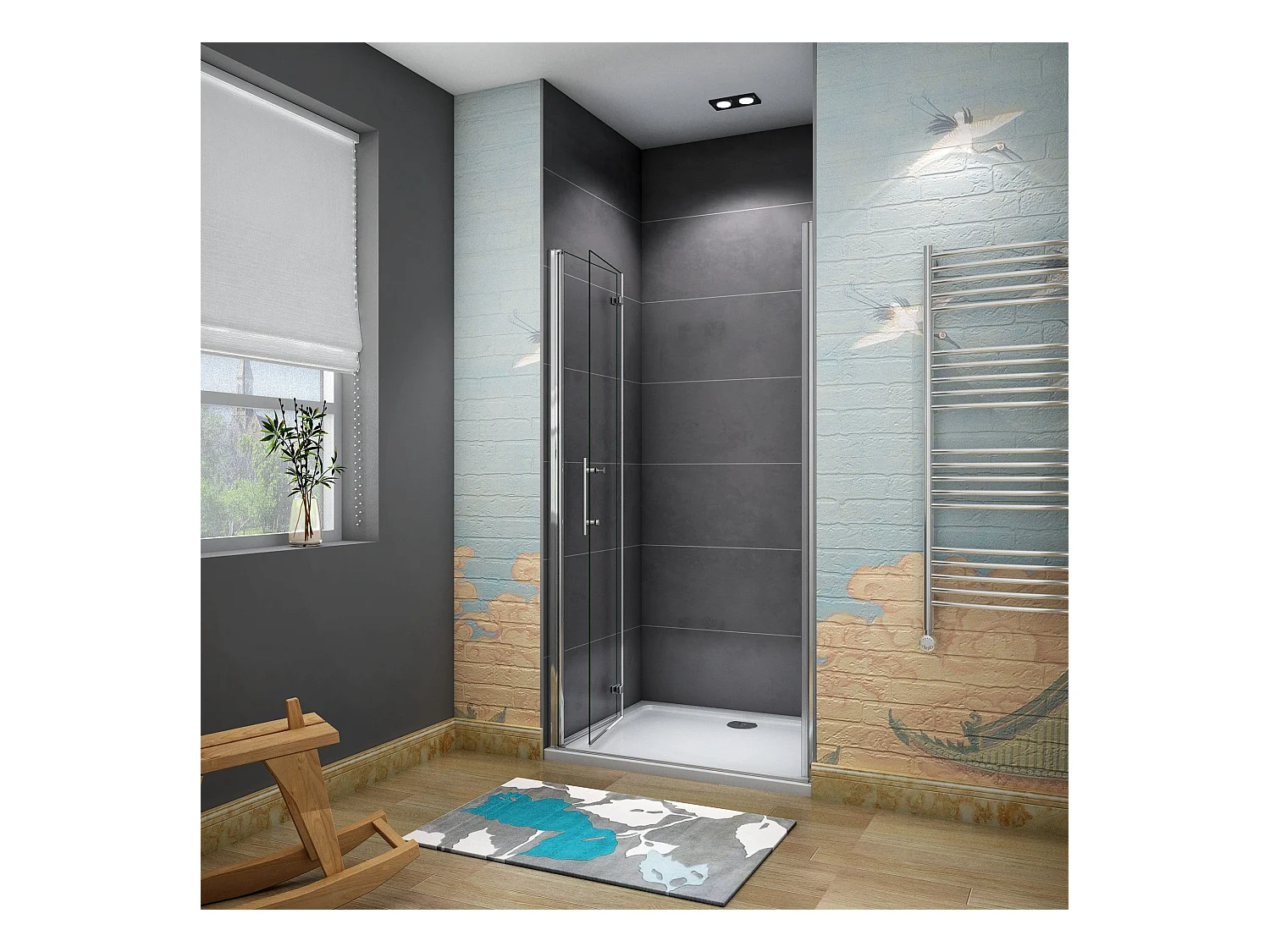 76x185 cm Porta Doccia Per Nicchia Pieghevole-Battente a Libro In Vetro Da 6mm Temperato Trasparente Anticalcare