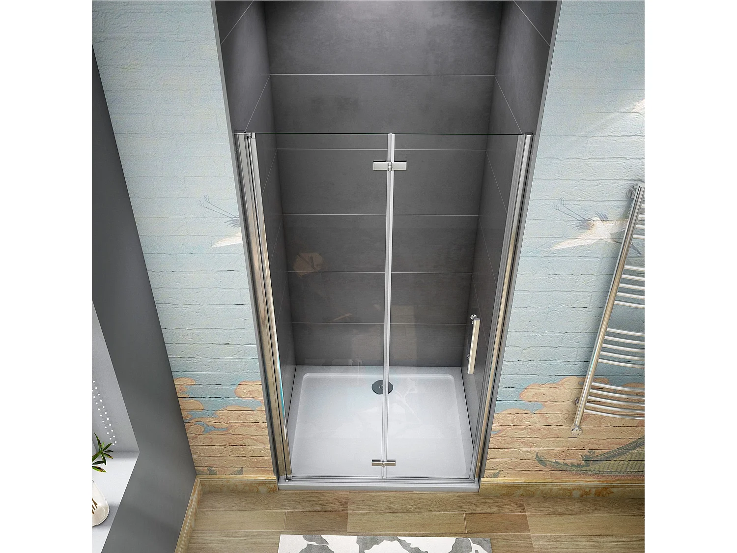 76x185 cm Porta Doccia Per Nicchia Pieghevole-Battente a Libro In Vetro Da 6mm Temperato Trasparente Anticalcare