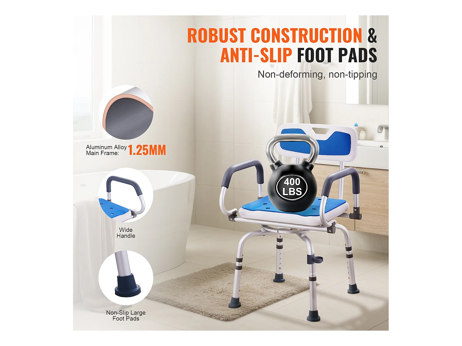 Douchezitje, SucceBuy Draaibare Douchestoel 360° met Draaibare Armen, Draagvermogen van 180 kg