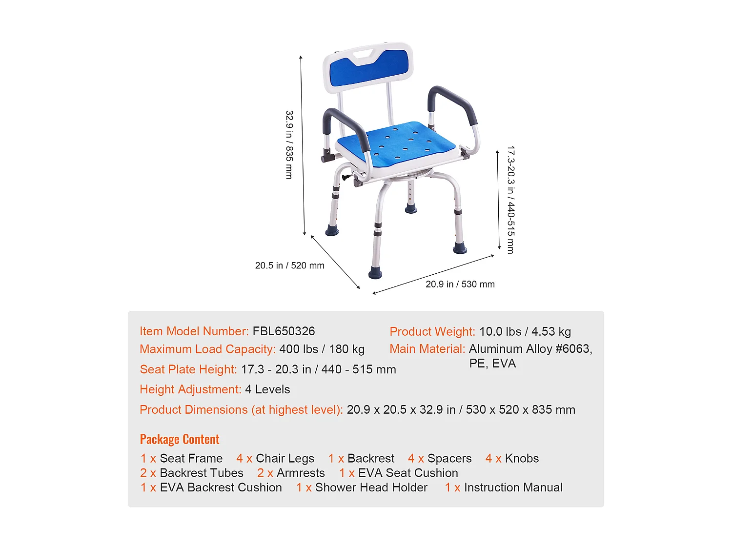 Siège de Douche, SucceBuy Chaise de Douche Pivotante à 360° avec Bras Pivotants, Capacité de 180 kg