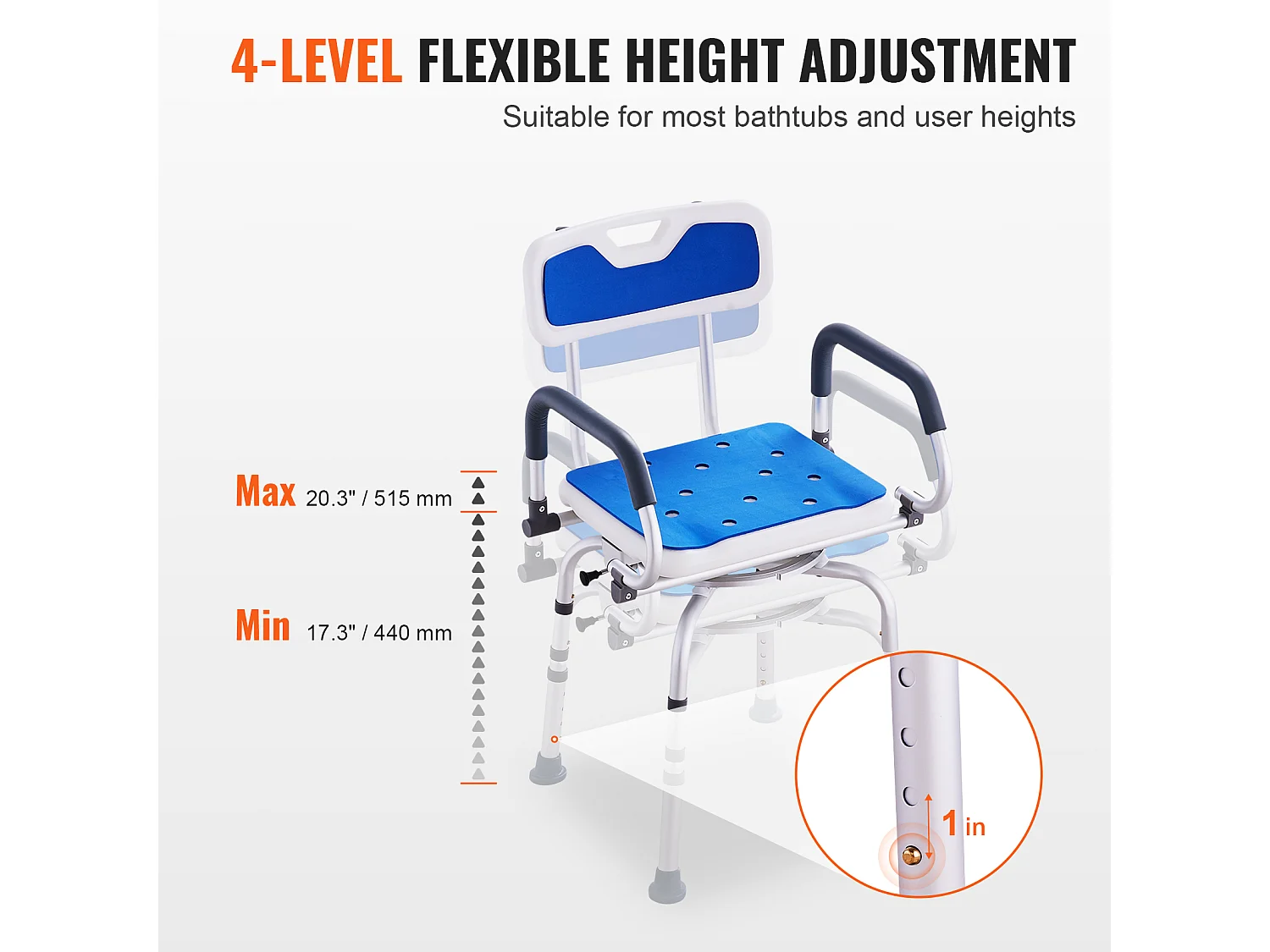 Siège de Douche, SucceBuy Chaise de Douche Pivotante à 360° avec Bras Pivotants, Capacité de 180 kg