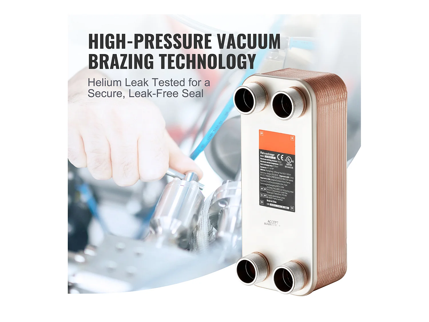 Échangeur de Chaleur SucceBuy à 30 Plaques 41-0.64 cm Ports MNPT 12.7cm x 30.5cm Brasé 316L Acier