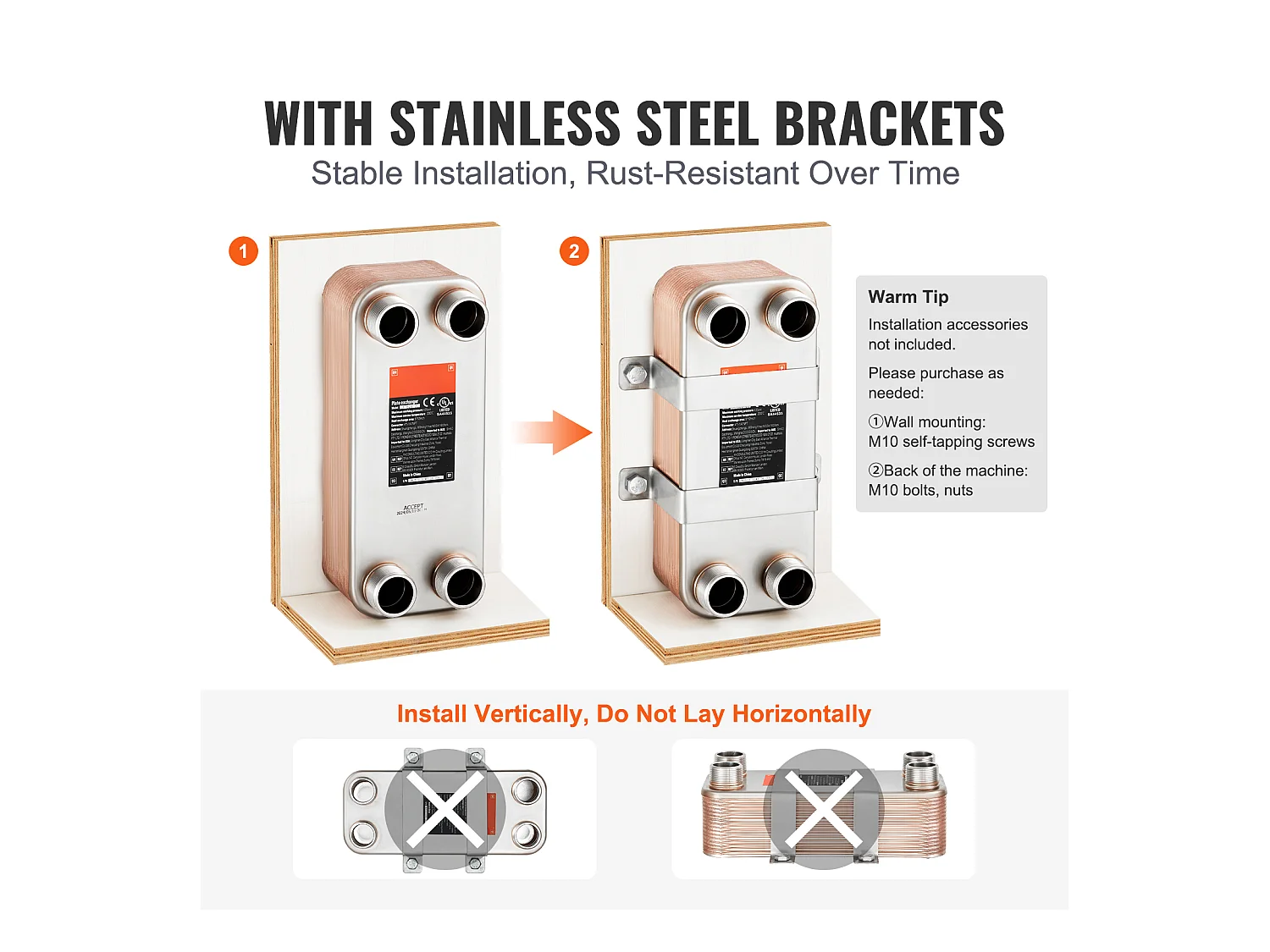Échangeur de Chaleur SucceBuy à 30 Plaques 41-0.64 cm Ports MNPT 12.7cm x 30.5cm Brasé 316L Acier