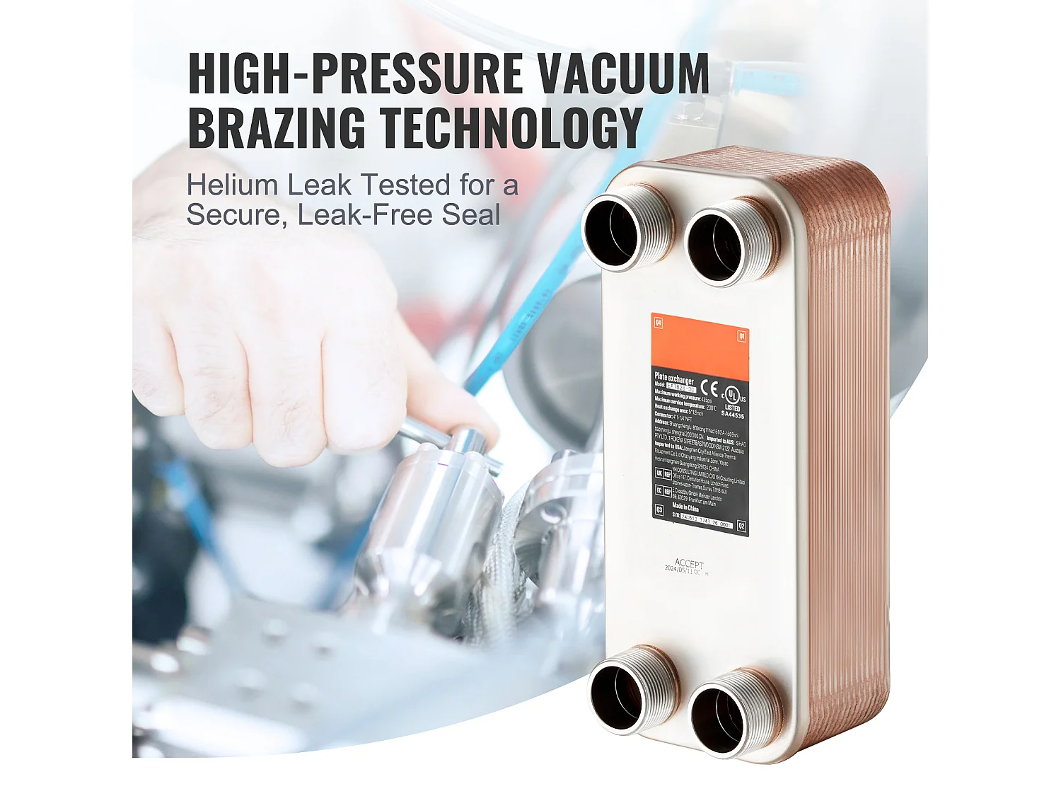 Échangeur de Chaleur SucceBuy à 30 Plaques 41-0.64 cm Ports MNPT 12.7cm x 30.5cm Brasé 316L Acier