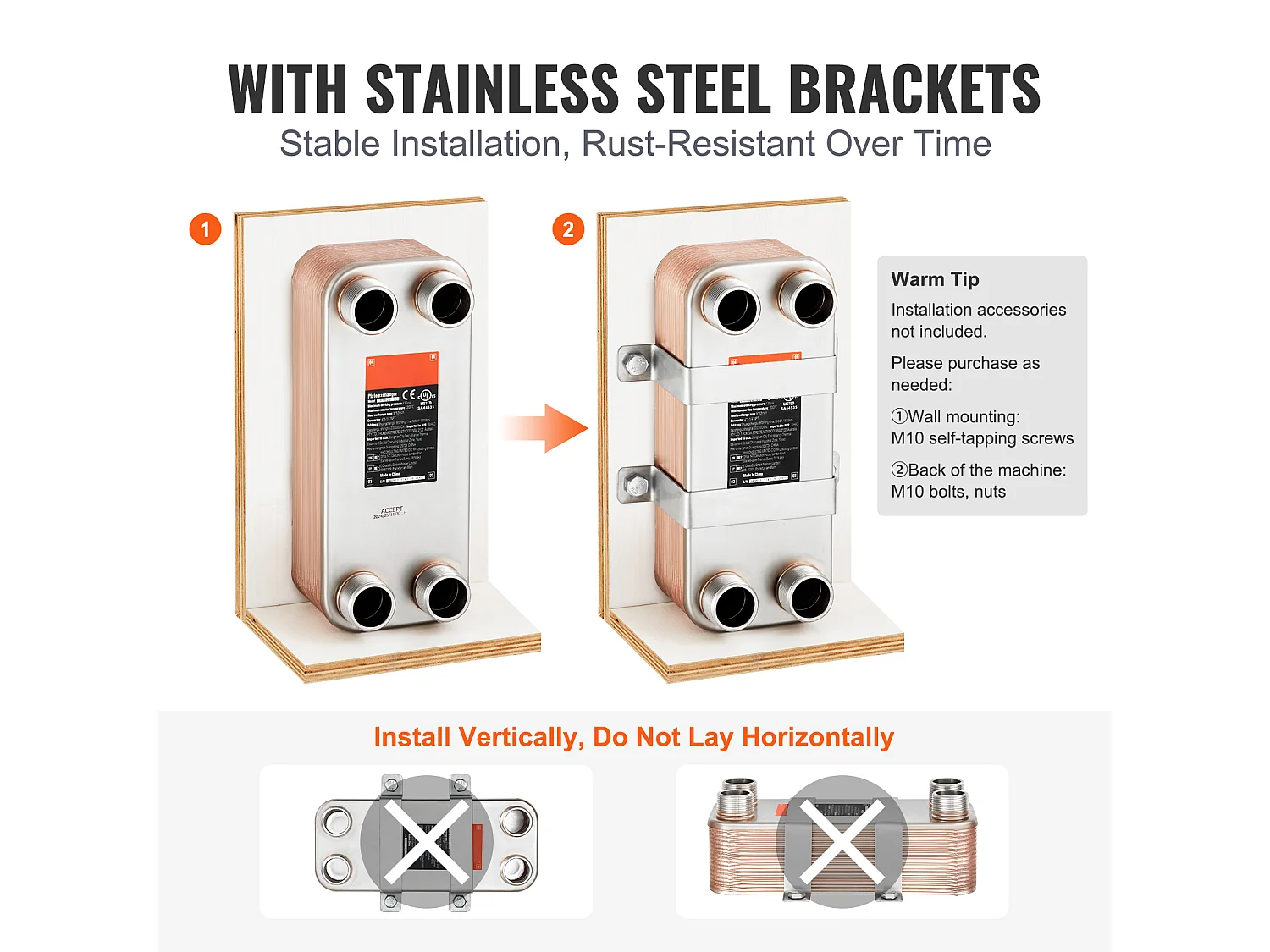 Échangeur de Chaleur SucceBuy à 30 Plaques 41-0.64 cm Ports MNPT 12.7cm x 30.5cm Brasé 316L Acier