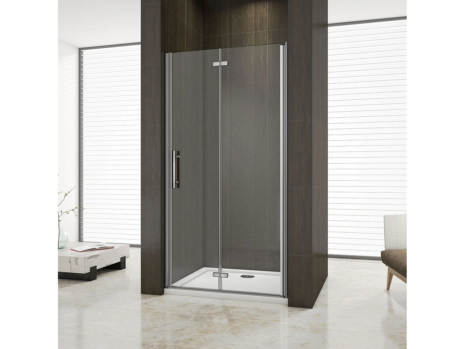 120x195 cm Porta Doccia Per Nicchia Battente e Pieghevole a Libro In Vetro Temperato Trasparente Anticalcare Da 6 mm