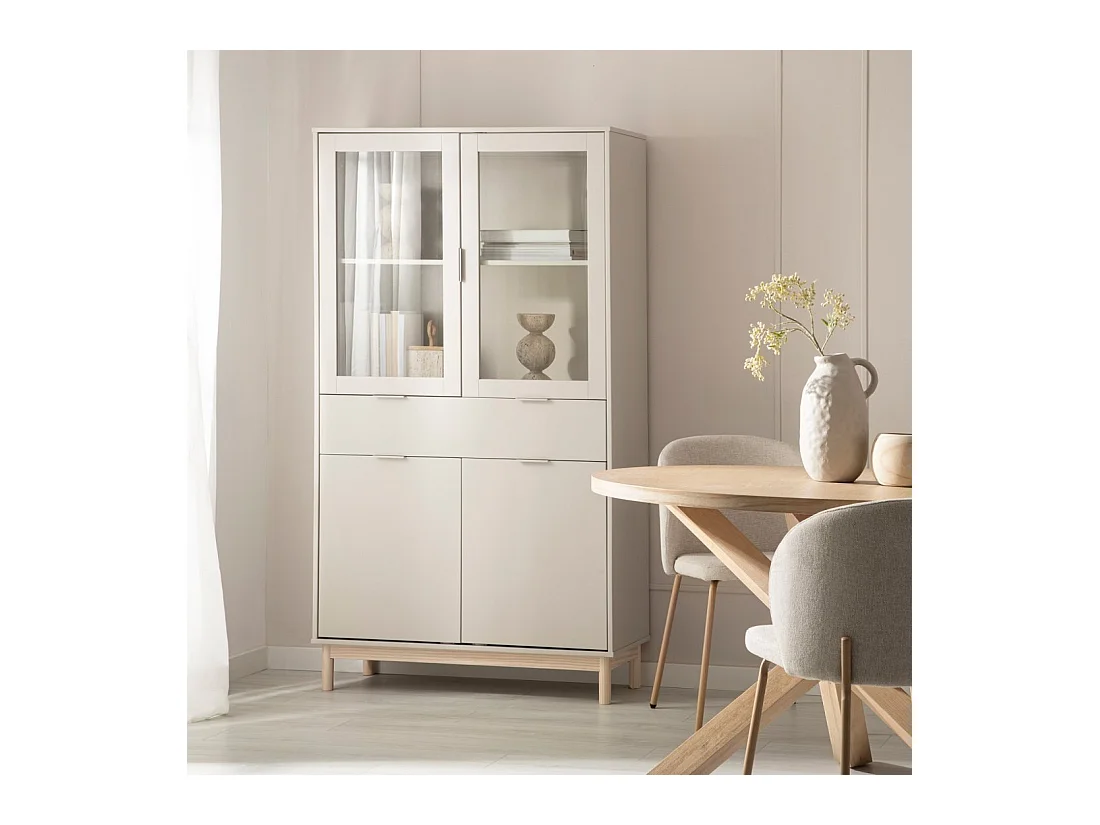 Vitrine double en laqué gris perle 95x170 cm-Elian