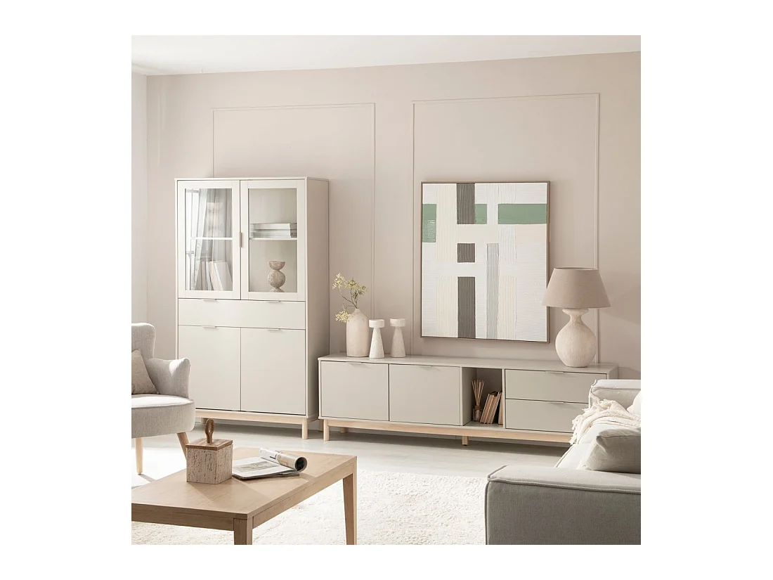 Vitrine double en laqué gris perle 95x170 cm-Elian