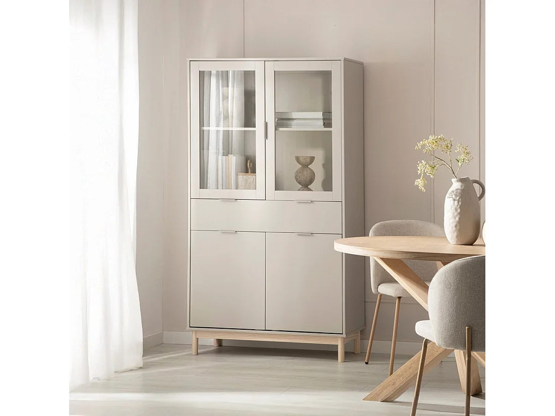 Vitrine double en laqué gris perle 95x170 cm-Elian