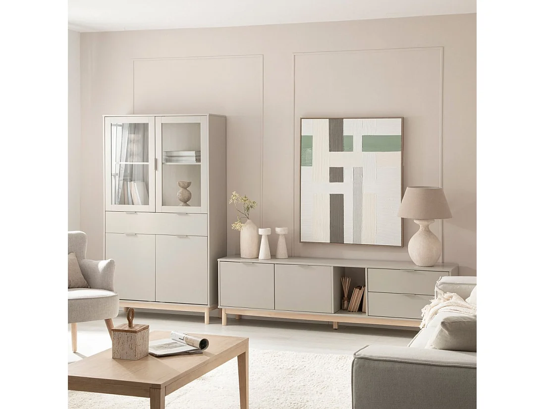 Vitrine double en laqué gris perle 95x170 cm-Elian