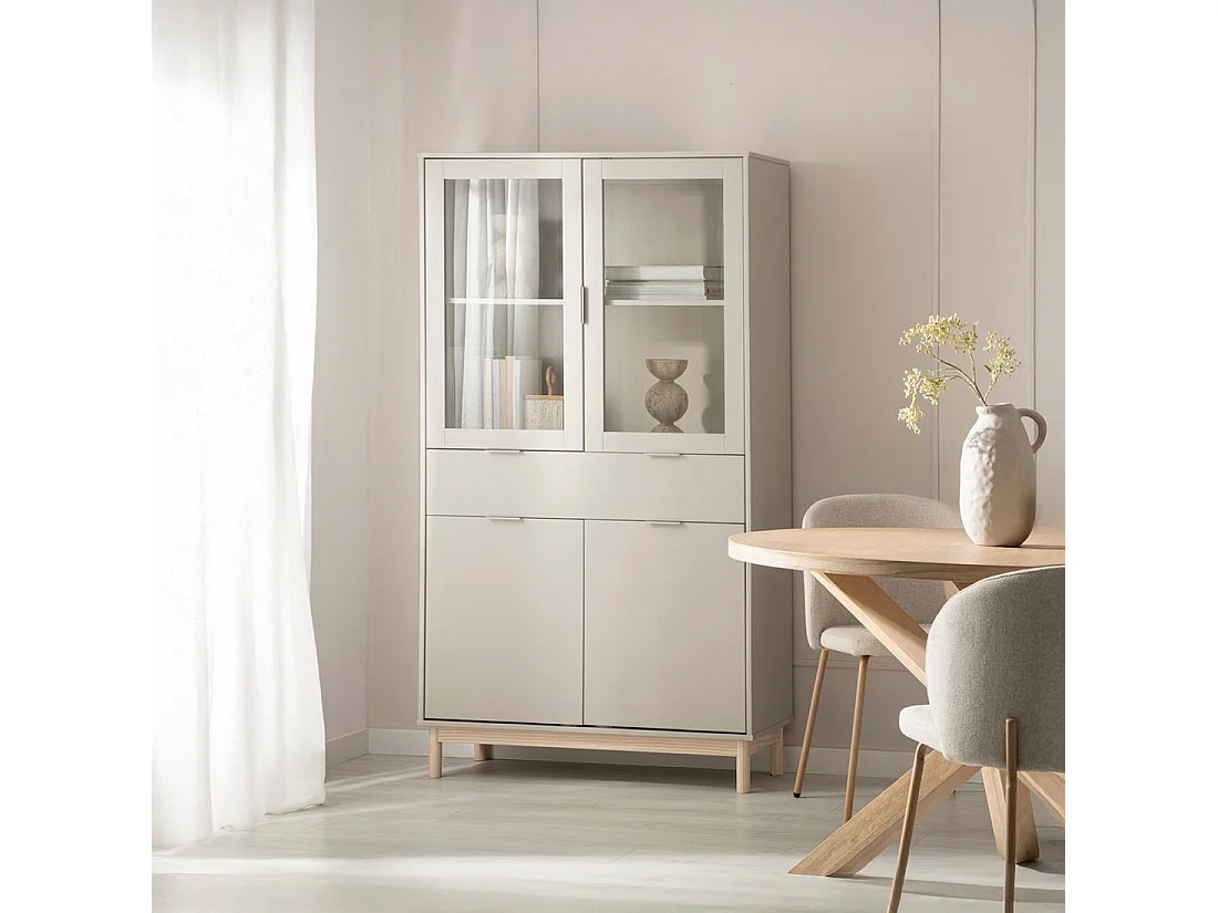 Vitrine double en laqué gris perle 95x170 cm-Elian