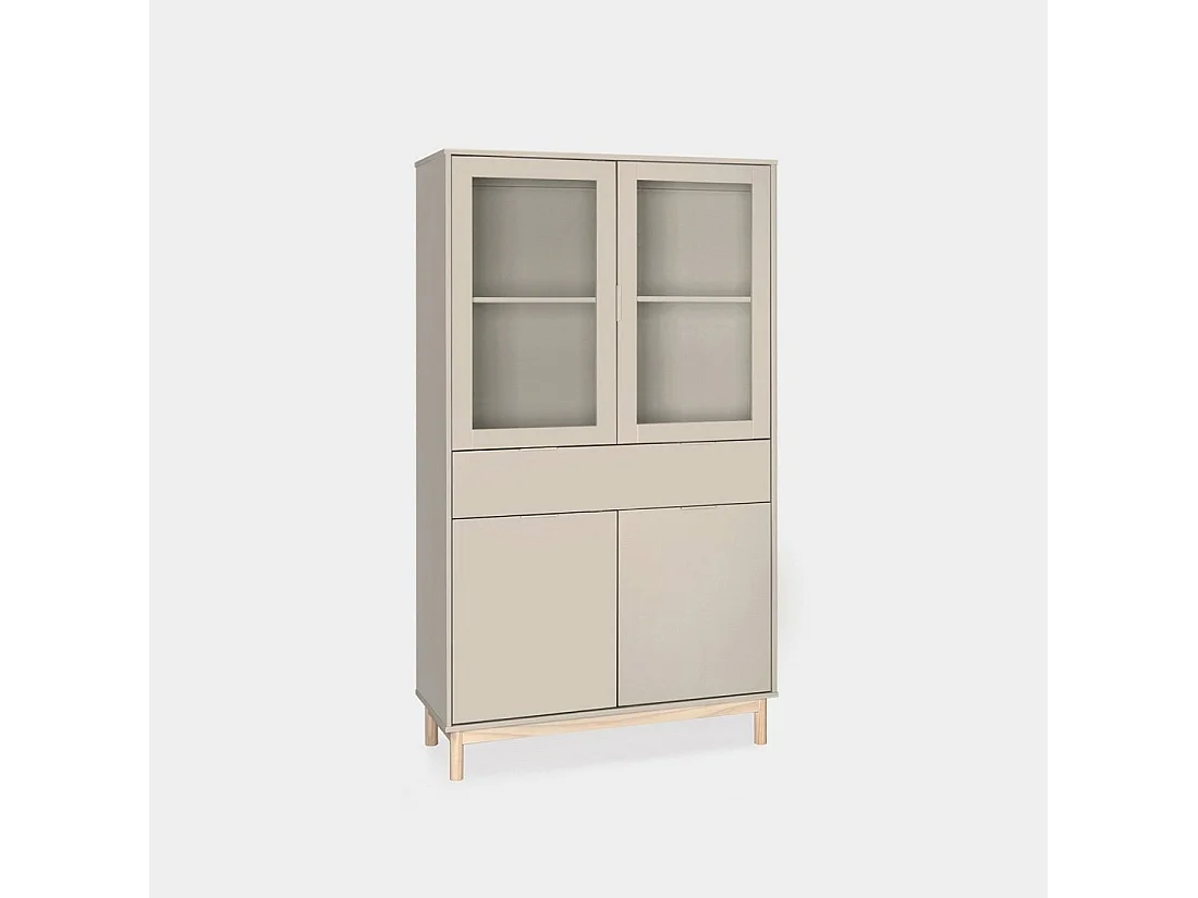 Vitrine double en laqué gris perle 95x170 cm-Elian