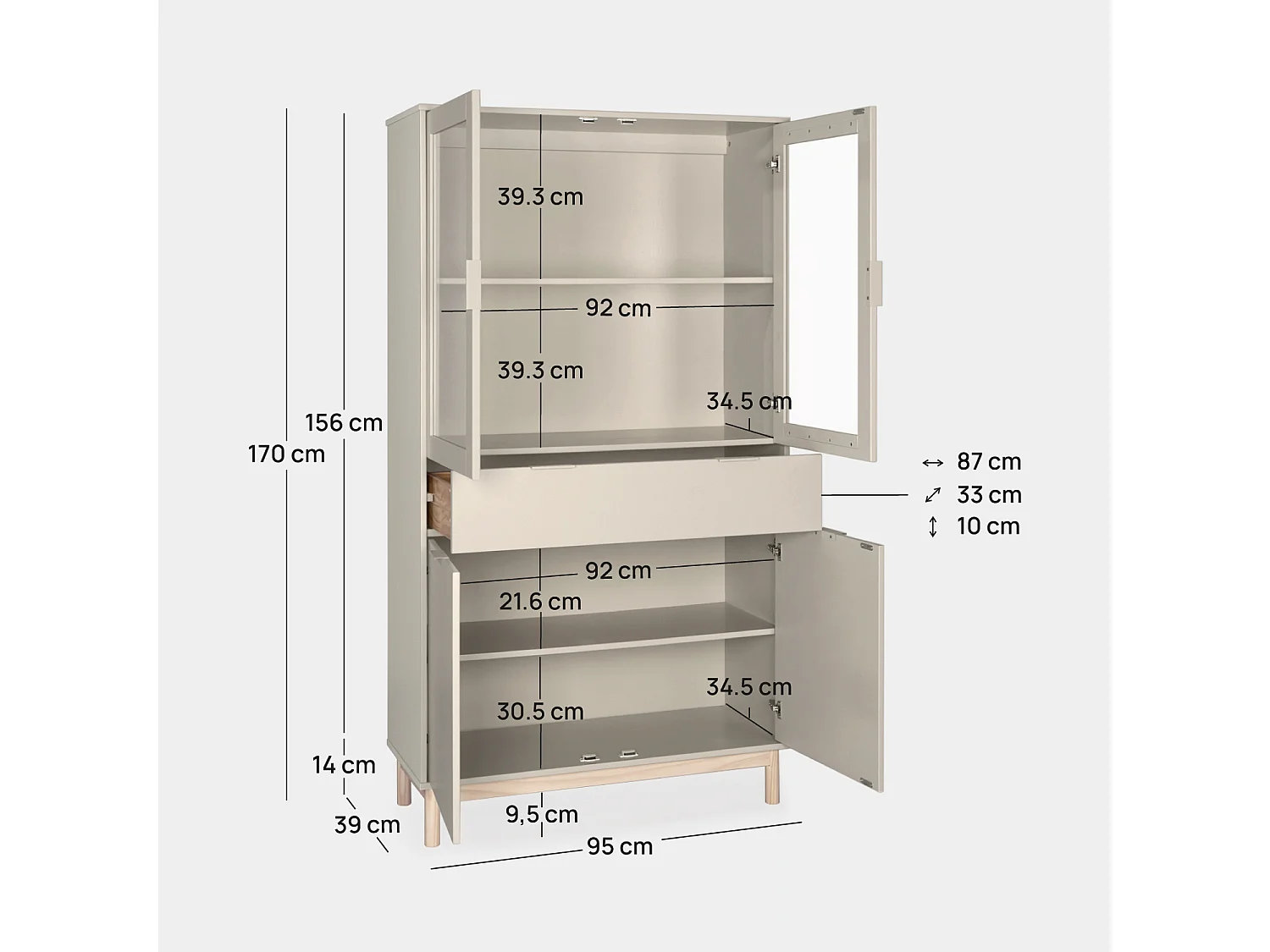 Vitrine double en laqué gris perle 95x170 cm-Elian