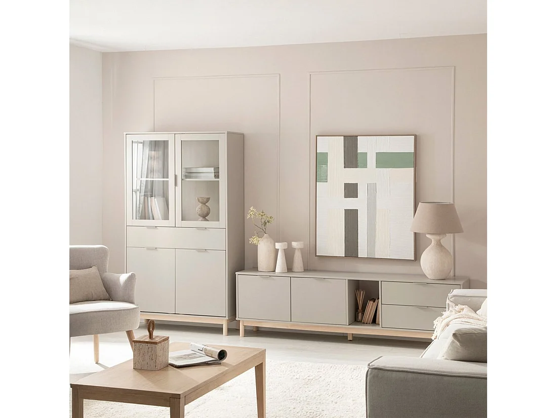 Vitrine double en laqué gris perle 95x170 cm-Elian