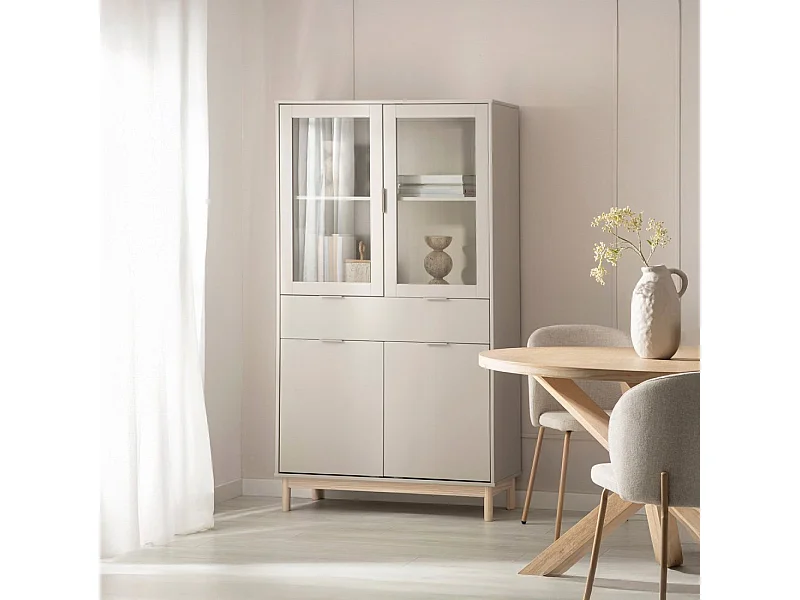 Vitrine double en laqué gris perle 95x170 cm-Elian