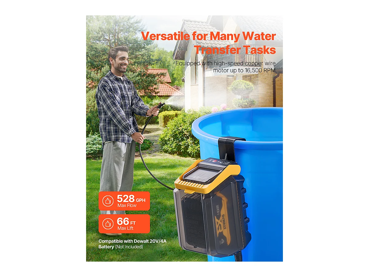 Pompe de Transfert, SucceBuy Pompe à Eau Submersible sans Fil pour Dewalt 20 V MAX (Outil Uniquement)