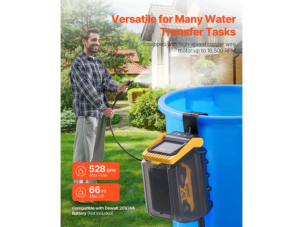 Pompe de Transfert, SucceBuy Pompe à Eau Submersible sans Fil pour Dewalt 20 V MAX (Outil Uniquement)