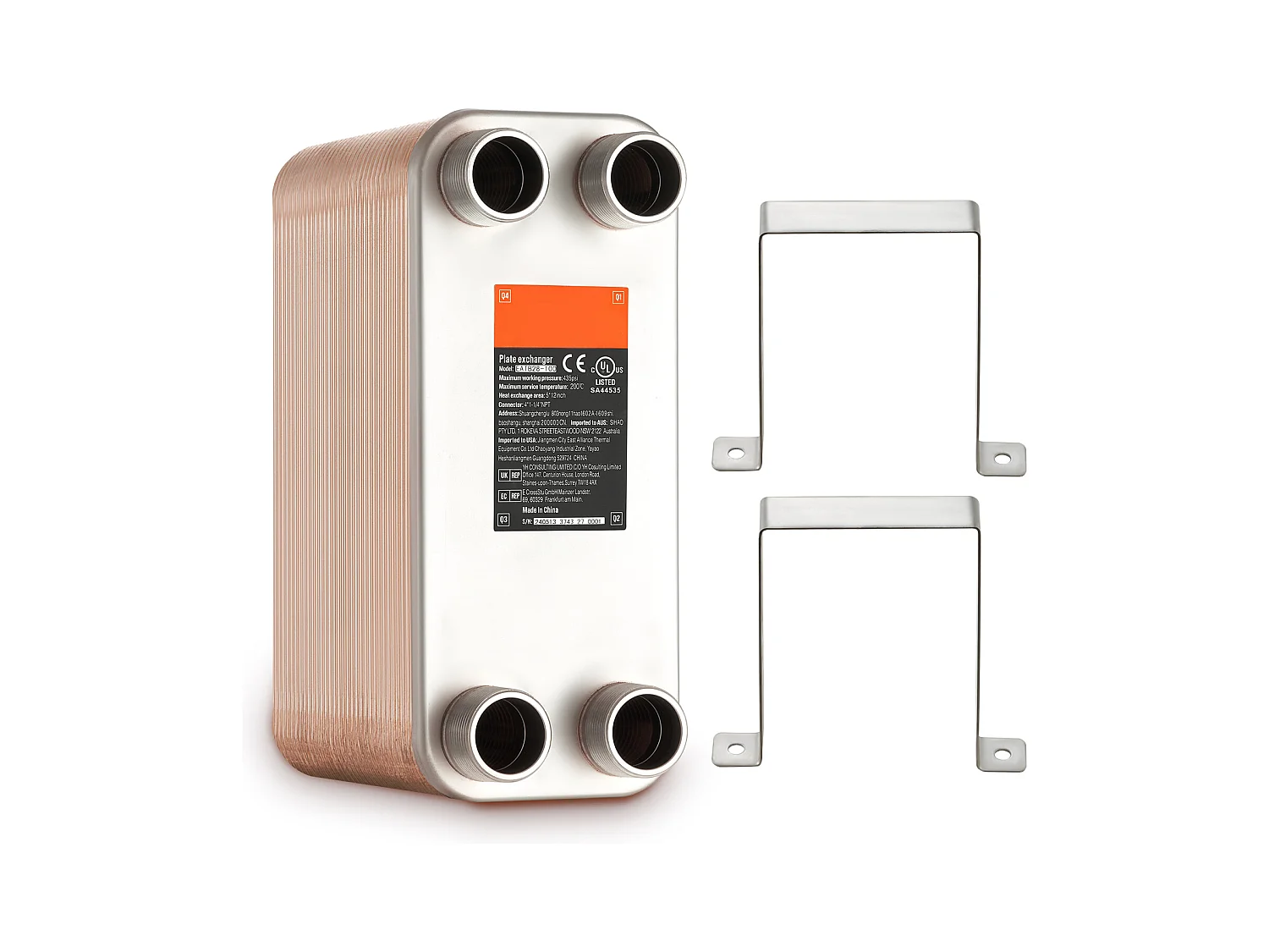 Échangeur de Chaleur SucceBuy à 80 Plaques 41-0.64 cm Ports MNPT 12.7cm x 30.5cm Brasé 316L Acier