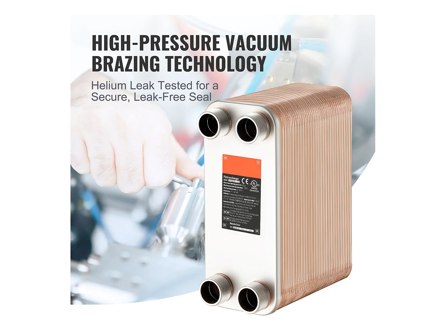 Échangeur de Chaleur SucceBuy à 80 Plaques 41-0.64 cm Ports MNPT 12.7cm x 30.5cm Brasé 316L Acier