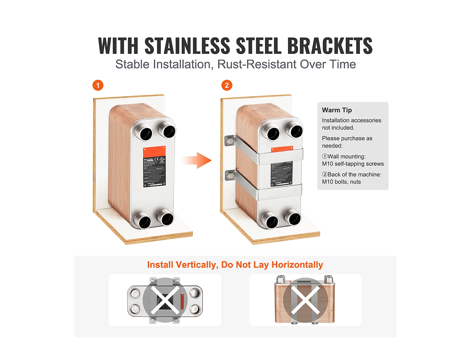 Échangeur de Chaleur SucceBuy à 80 Plaques 41-0.64 cm Ports MNPT 12.7cm x 30.5cm Brasé 316L Acier