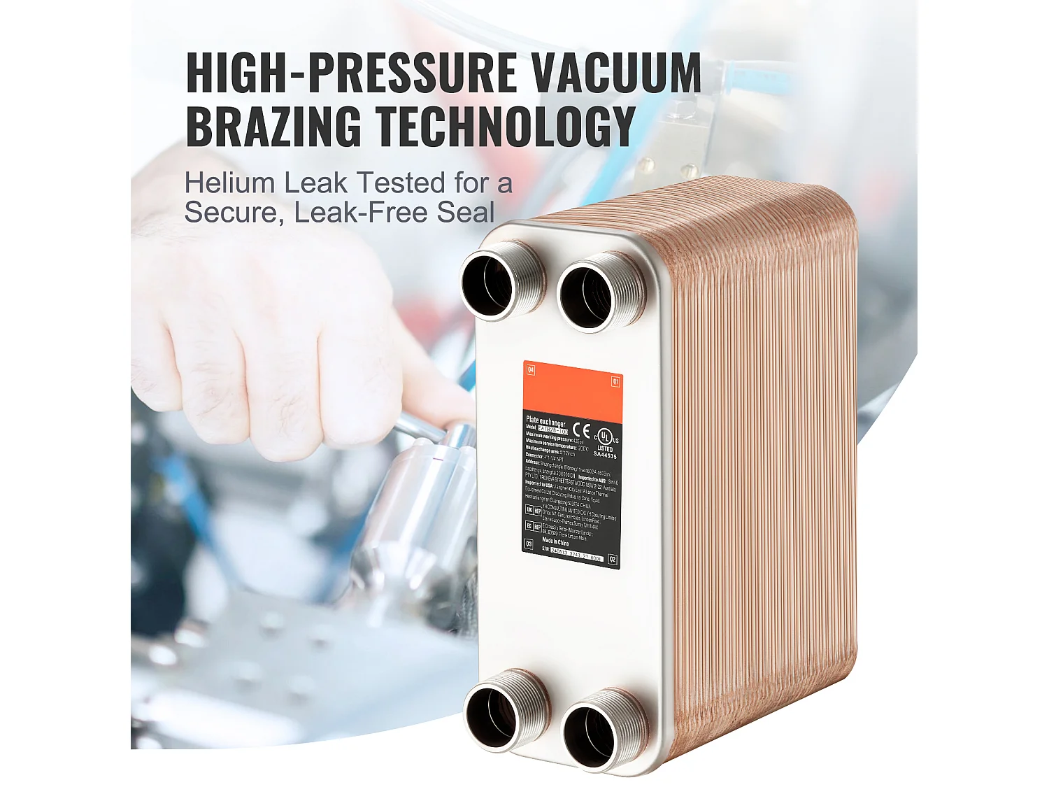 Échangeur de Chaleur SucceBuy à 80 Plaques 41-0.64 cm Ports MNPT 12.7cm x 30.5cm Brasé 316L Acier