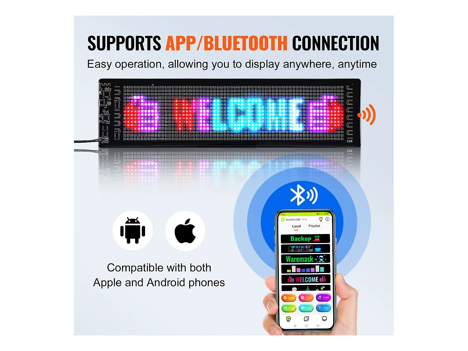 Plaque Publicitaire, SucceBuy Panneau LED Programmable, Panneau d'Affichage à Défilement Couleur P5 38 × 10 cm