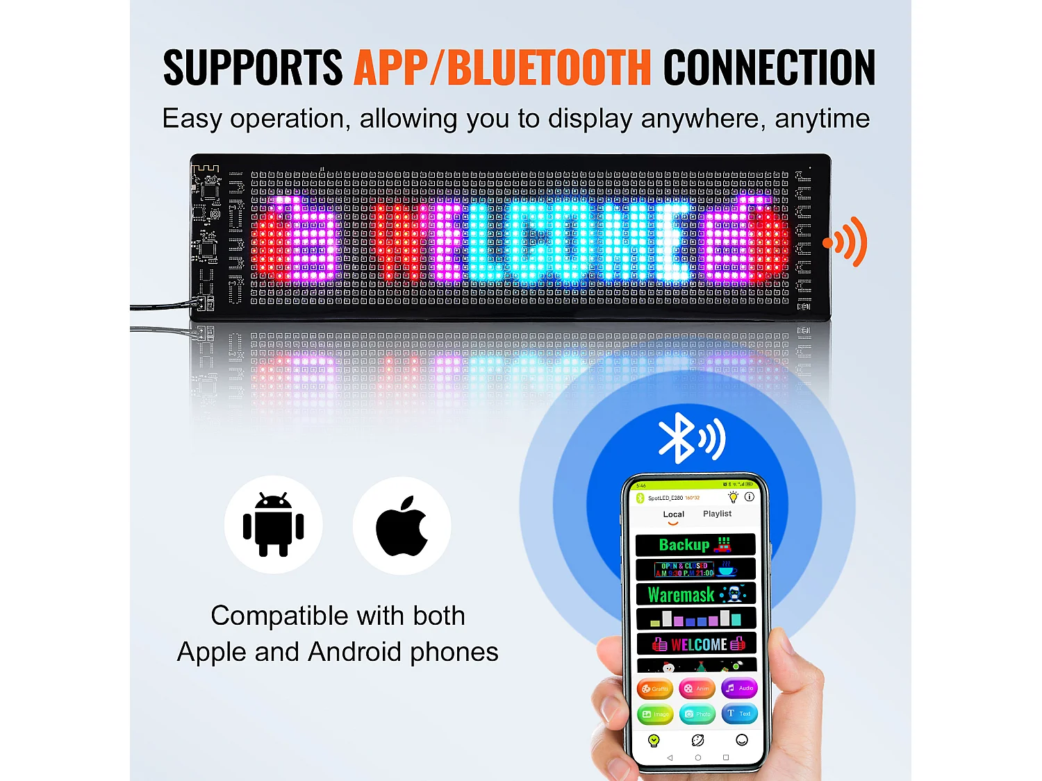 Plaque Publicitaire, SucceBuy Panneau LED Programmable, Panneau d'Affichage à Défilement Couleur P5 38 × 10 cm