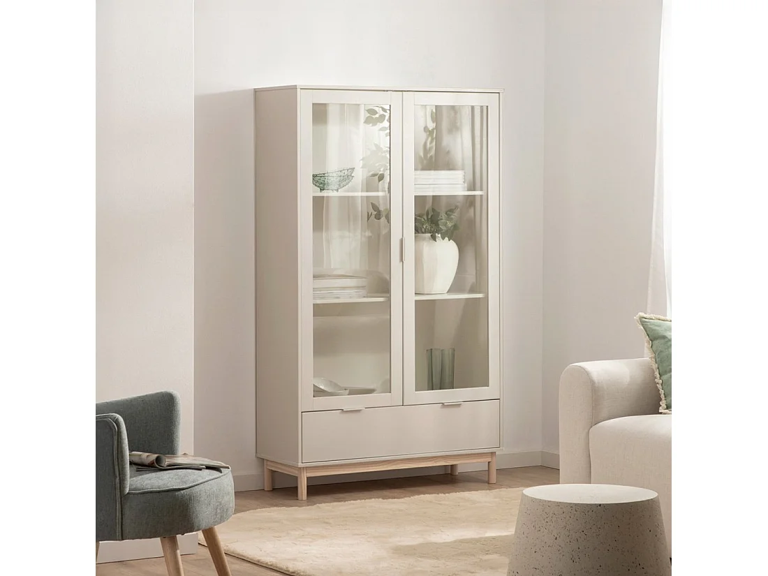 Vitrine double en laqué blanc ivoire 100x170 cm-Elian