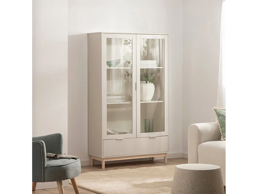 Vitrine double en laqué blanc ivoire 100x170 cm-Elian