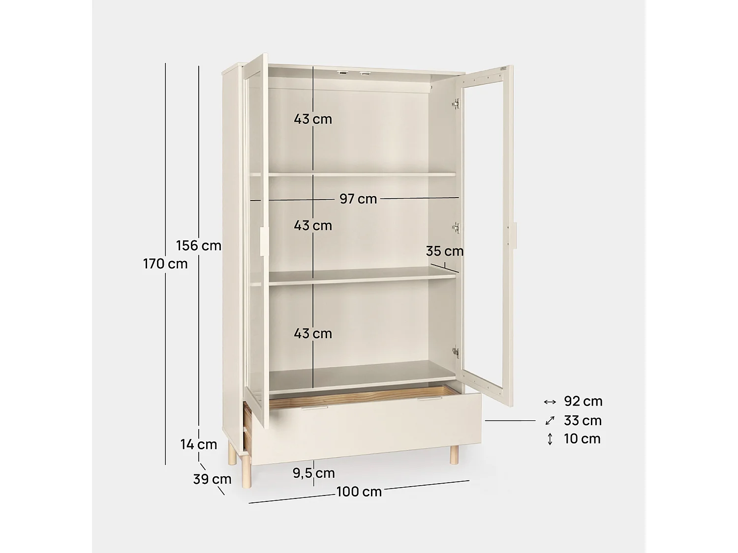 Vitrina doble de Lacado Blanco roto 170 x 100- Elian
