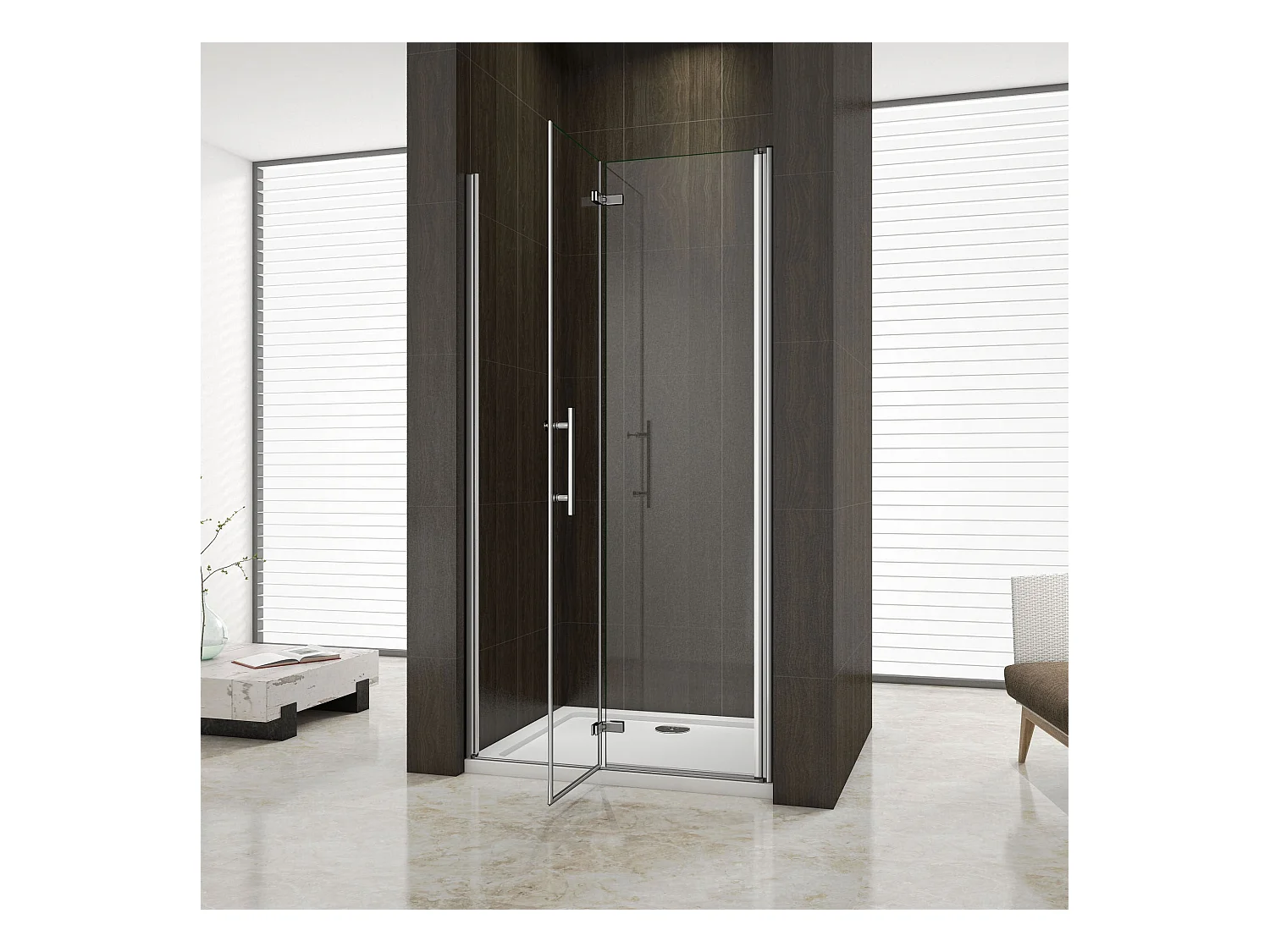 80x195 cm Porta Doccia Per Nicchia Battente e Pieghevole a Libro In Vetro Temperato Trasparente Anticalcare Da 6 mm