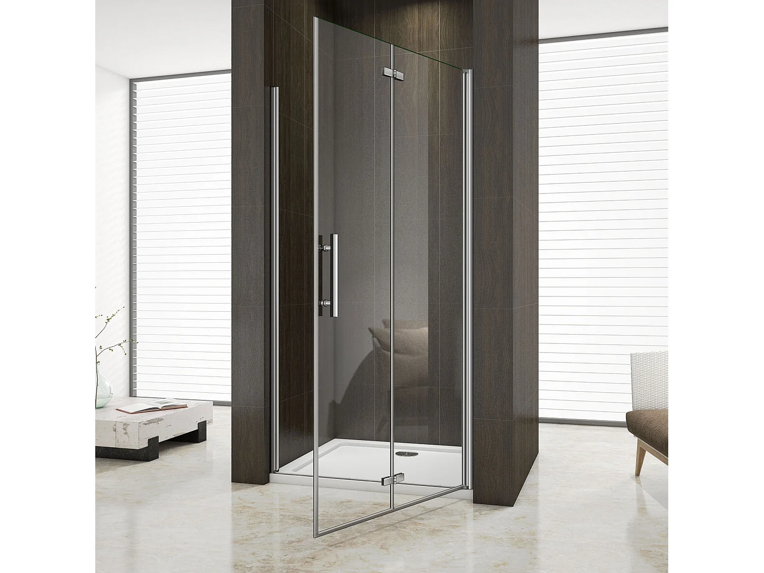 80x195 cm Porta Doccia Per Nicchia Battente e Pieghevole a Libro In Vetro Temperato Trasparente Anticalcare Da 6 mm