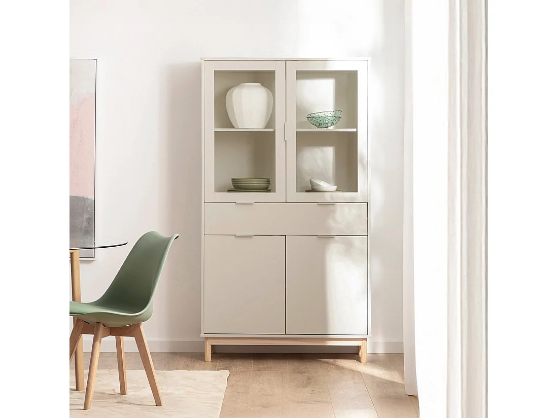 Vitrine double en laqué blanc ivoire 95x170 cm-Elian