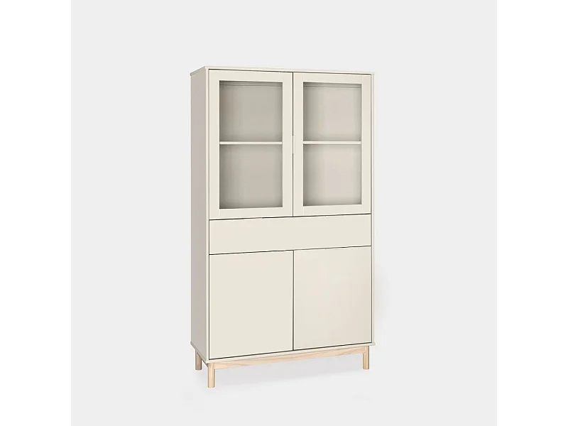 Vitrine double en laqué blanc ivoire 95x170 cm-Elian