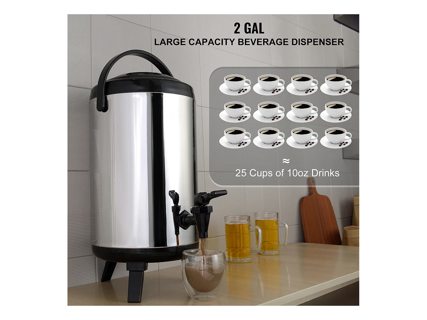 Distributeur de Boissons, SucceBuy Distributeur de Boissons Isotherme 7,6 L en Acier Inoxydable