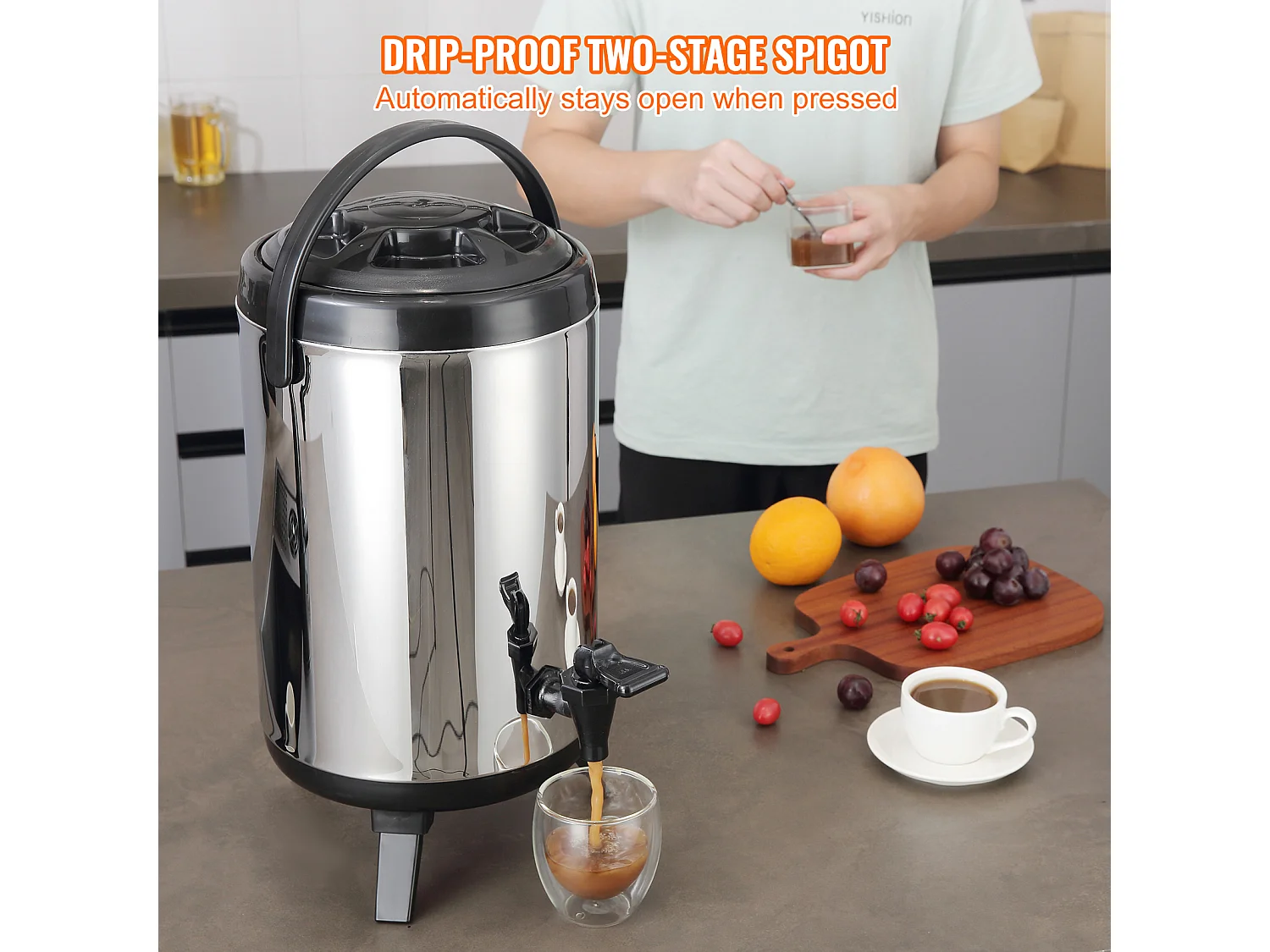 Distributeur de Boissons, SucceBuy Distributeur de Boissons Isotherme 7,6 L en Acier Inoxydable