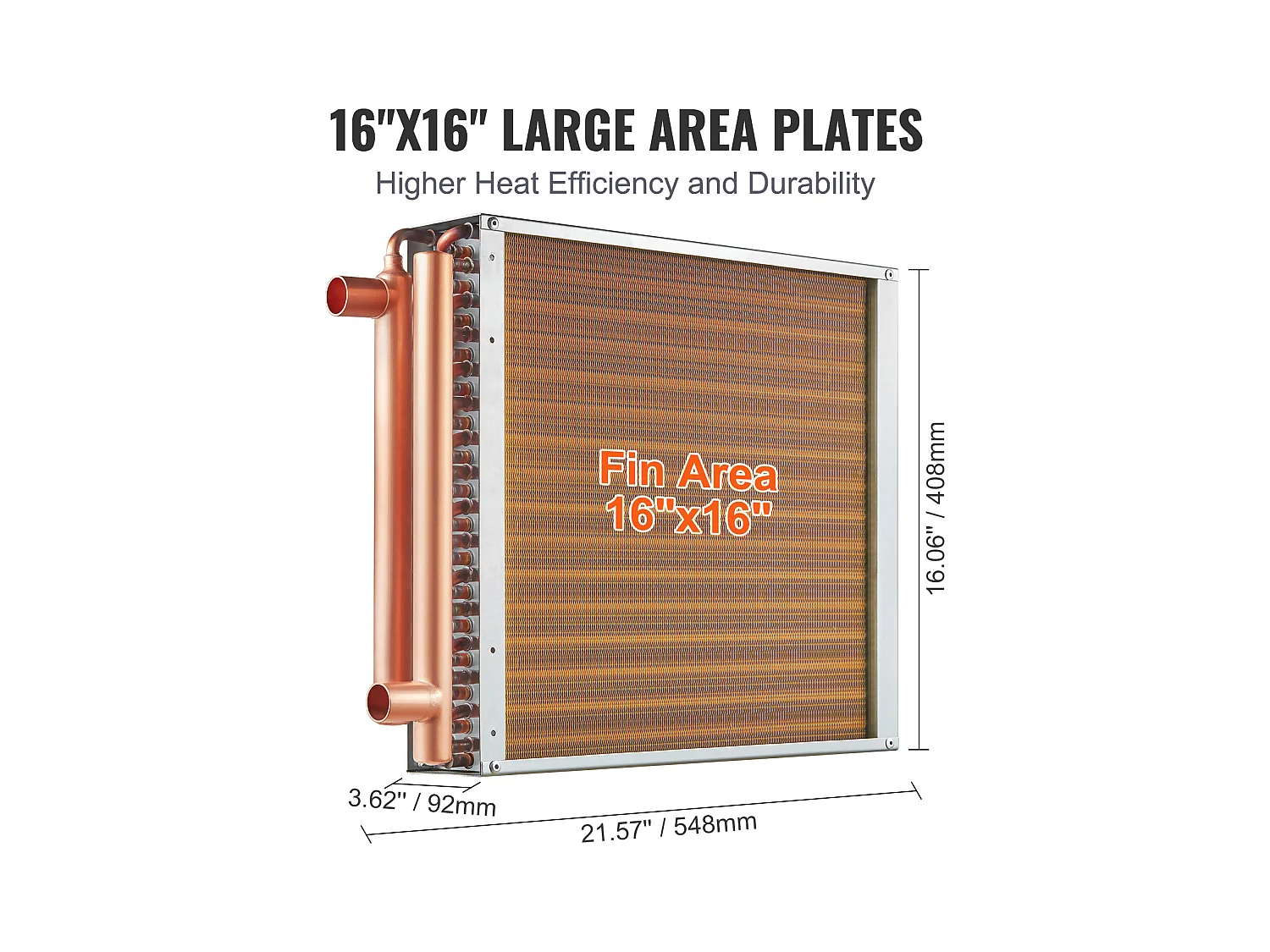 Scambiatore di Calore Acqua-Aria SucceBuy 41cm x 41cm, 3 File, Porte 7.6cm/20.3cm, 193 Alette