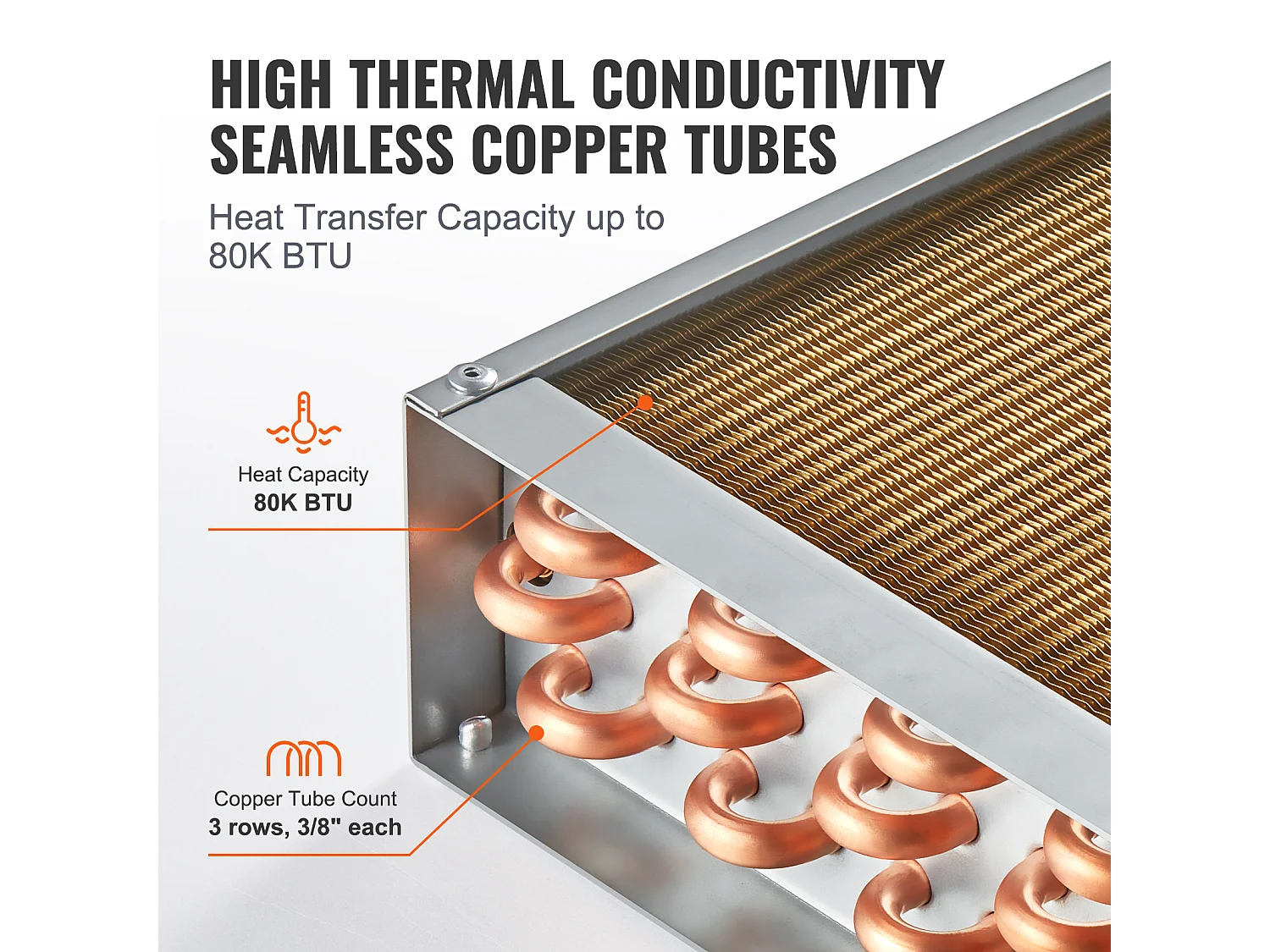 Échangeur de Chaleur Eau-Air SucceBuy 41cm x 41cm, 3 Rangées, Ports 7.6cm/20.3cm, 193 Ailettes