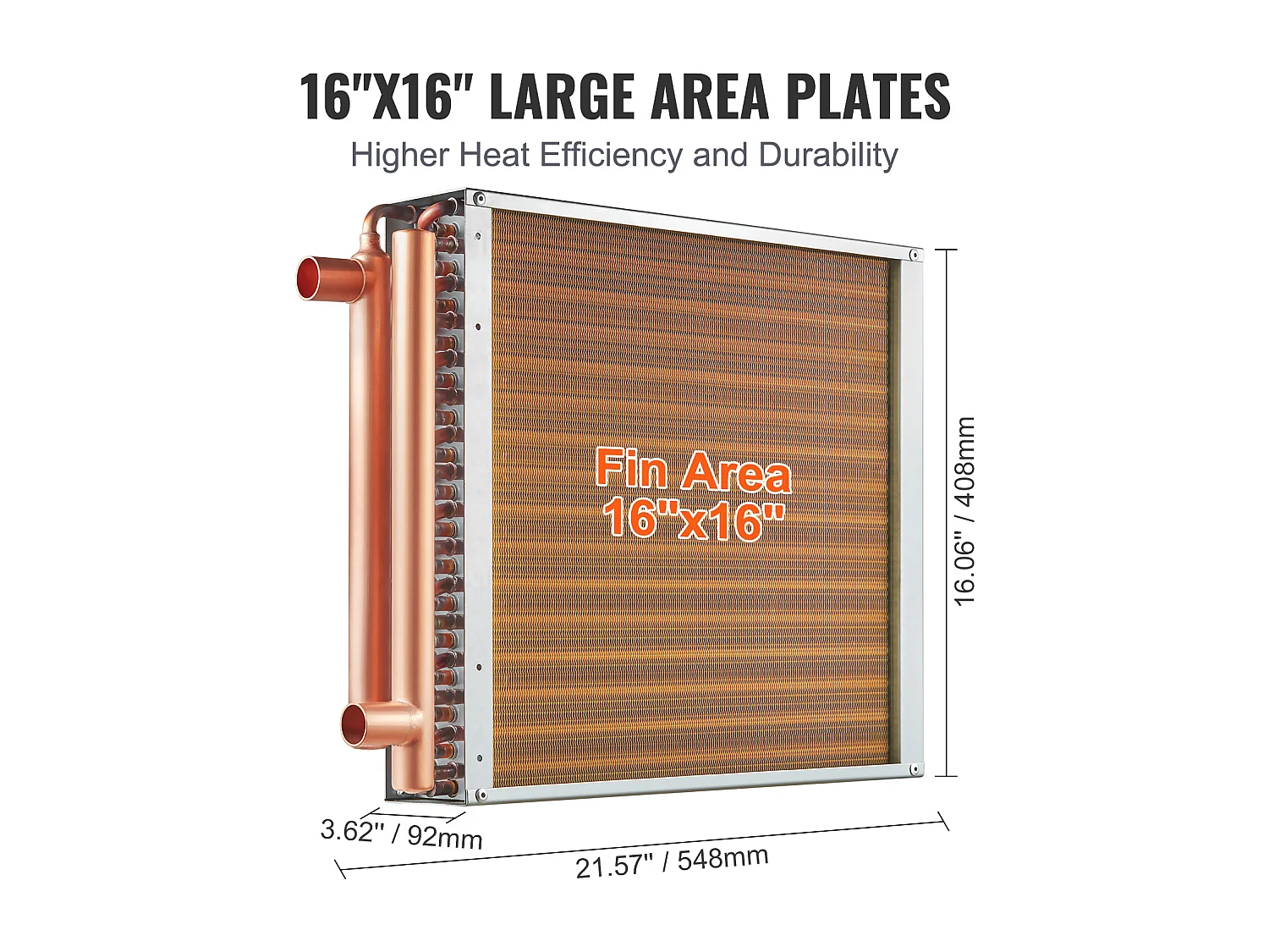 Échangeur de Chaleur Eau-Air SucceBuy 41cm x 41cm, 3 Rangées, Ports 7.6cm/20.3cm, 193 Ailettes