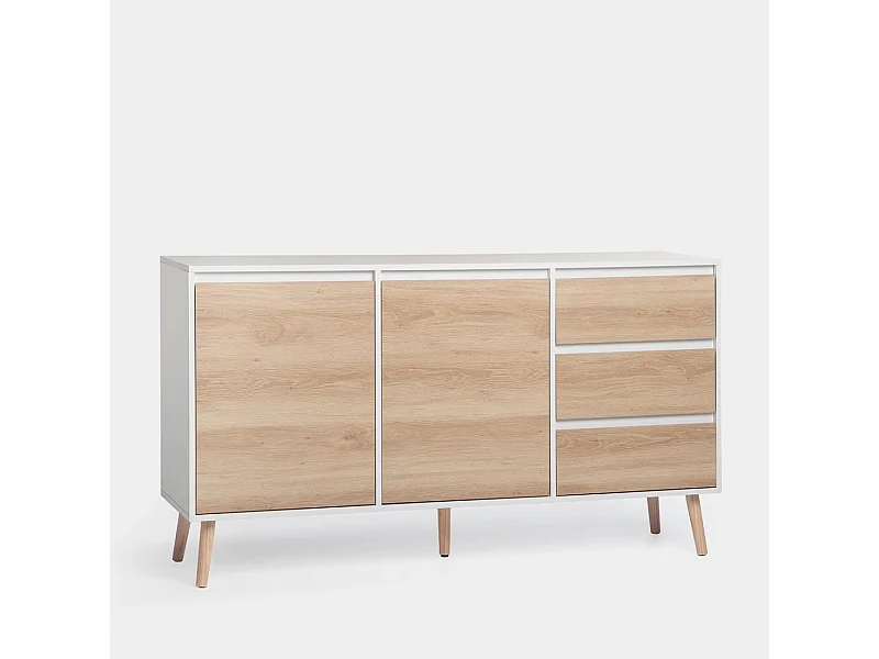 Buffet bas en laqué blanco-natural 148x79 cm-Kemi