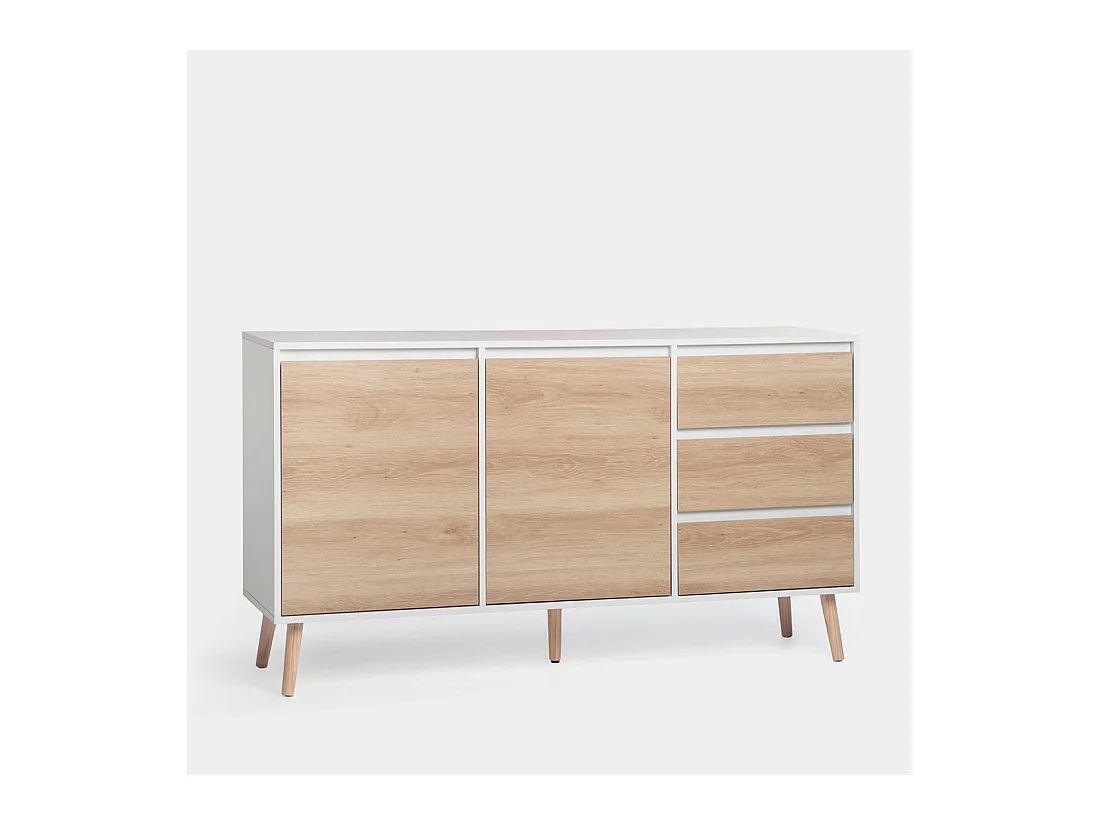Buffet bas en laqué blanco-natural 148x79 cm-Kemi