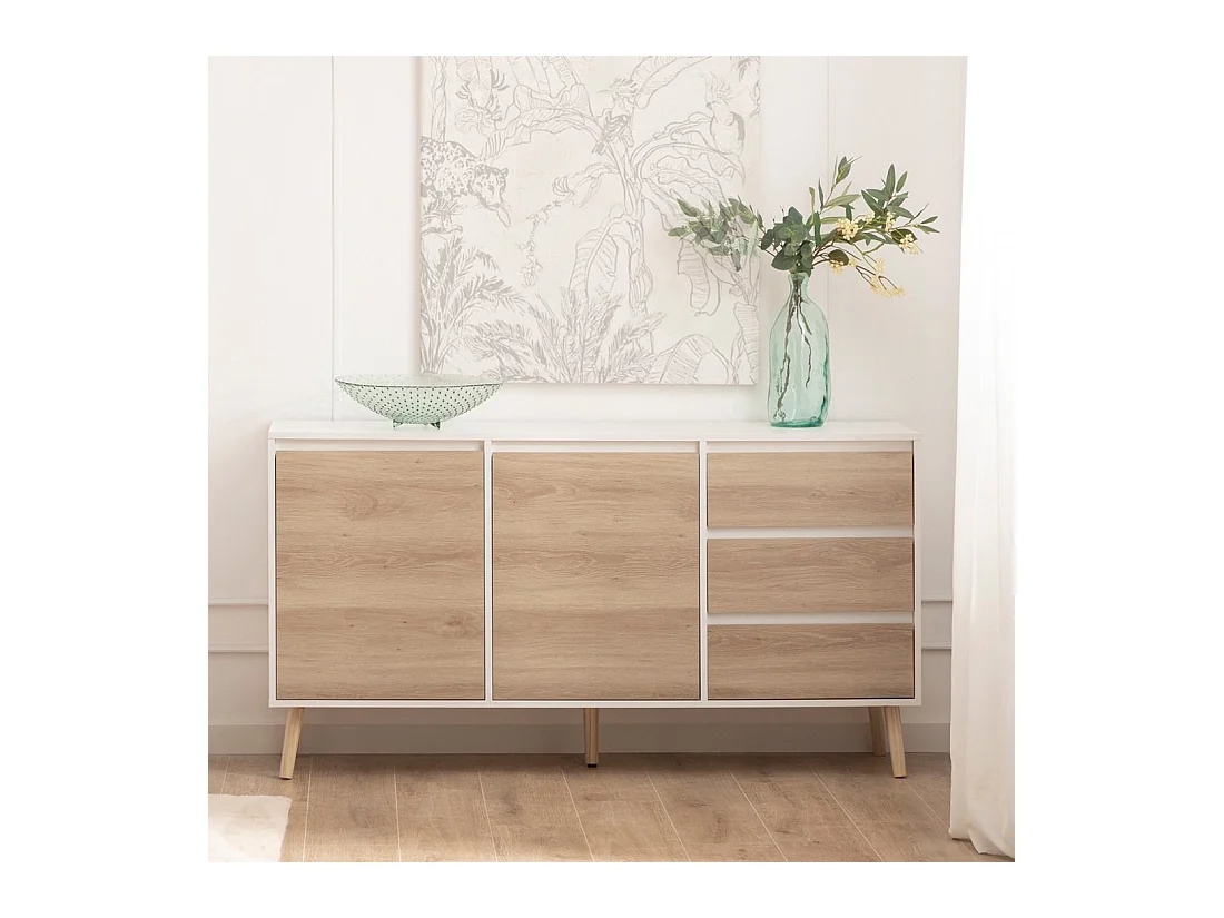 Buffet bas en laqué blanco-natural 148x79 cm-Kemi