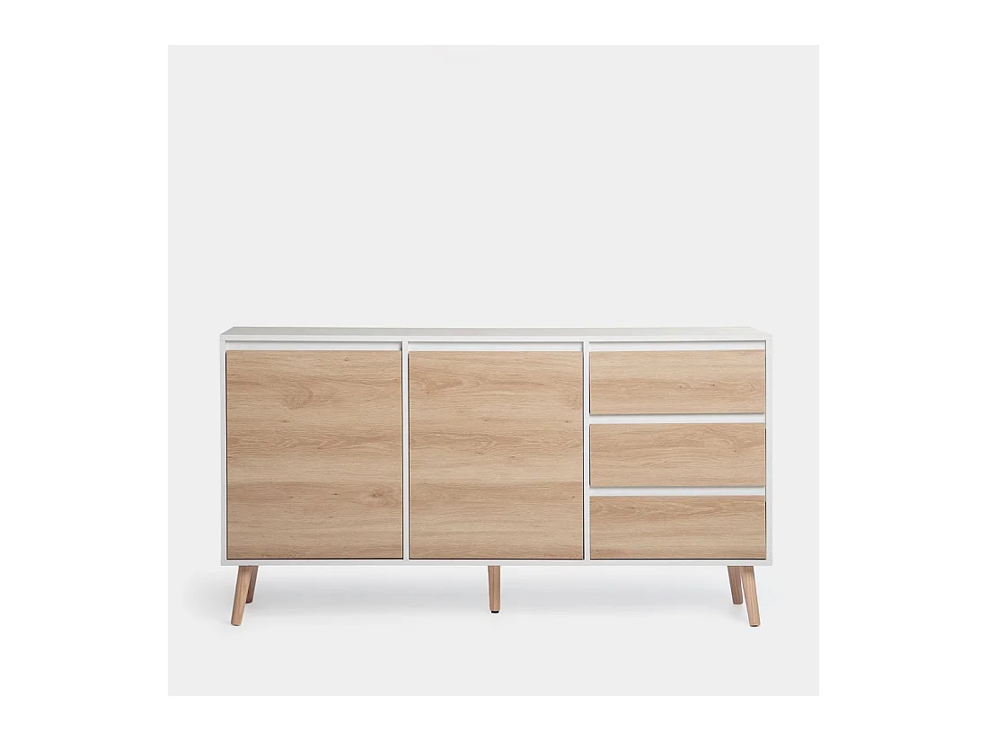 Buffet bas en laqué blanco-natural 148x79 cm-Kemi