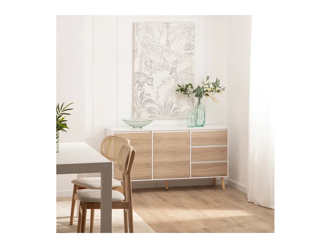 Buffet bas en laqué blanco-natural 148x79 cm-Kemi