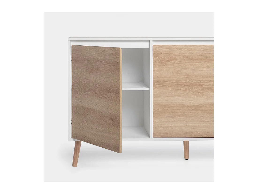 Buffet bas en laqué blanco-natural 148x79 cm-Kemi