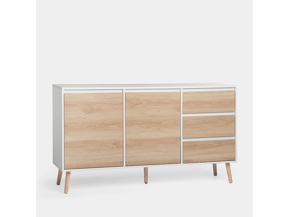 Buffet bas en laqué blanco-natural 148x79 cm-Kemi